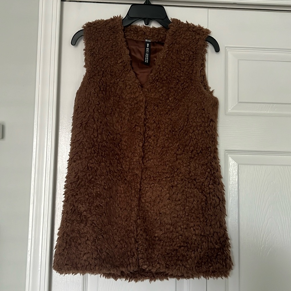 Design Lab Lord & Taylor Brown Teddy Fleece Vest Cozy XS